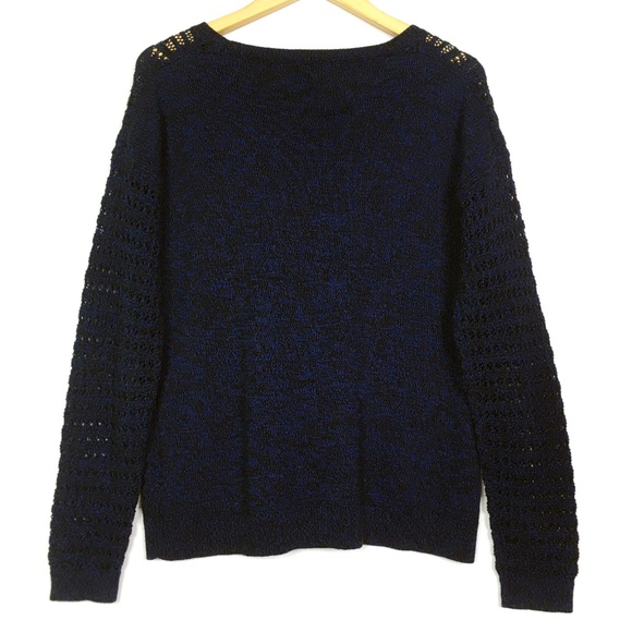 DKNY Crochet Knit Navy Long Sleeve Tunic Sweater - Picture 3 of 8